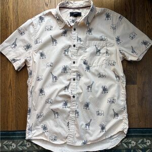 21men Cream Safari Print Button Down Shirt size large